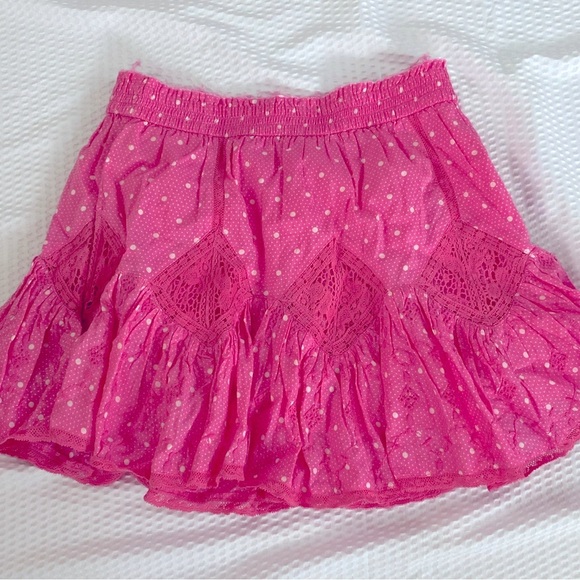 LoveShackFancy Adia Hot Pink Cherry Skirt Pockets Ruffles Polka Dot Small - Picture 1 of 9